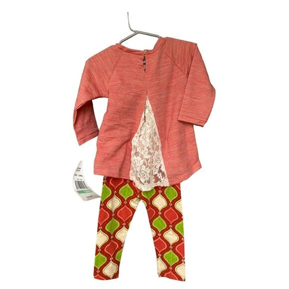 Rare Editions 2 Piece Set - Oh What Fun - Size 18M - Coral Top & Red/Green Pants - Picture 5 of 5